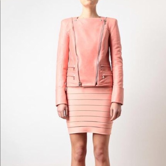 Balmain Bubblegum Pink Lambskin Leather Jacket - Picture 2 of 9